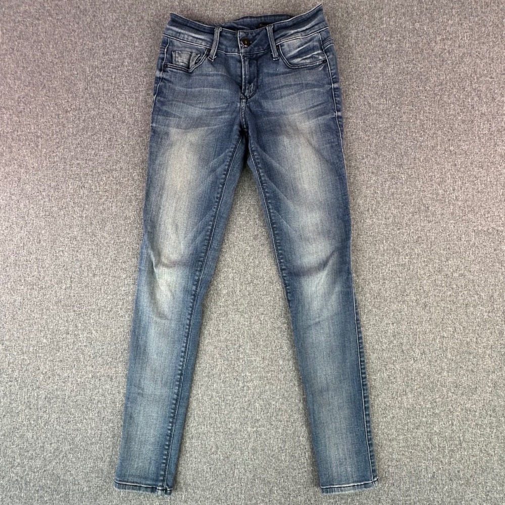 Black Orchid Jeans Women 25 Skinny Blue Whiskered Faded Stretch Denim